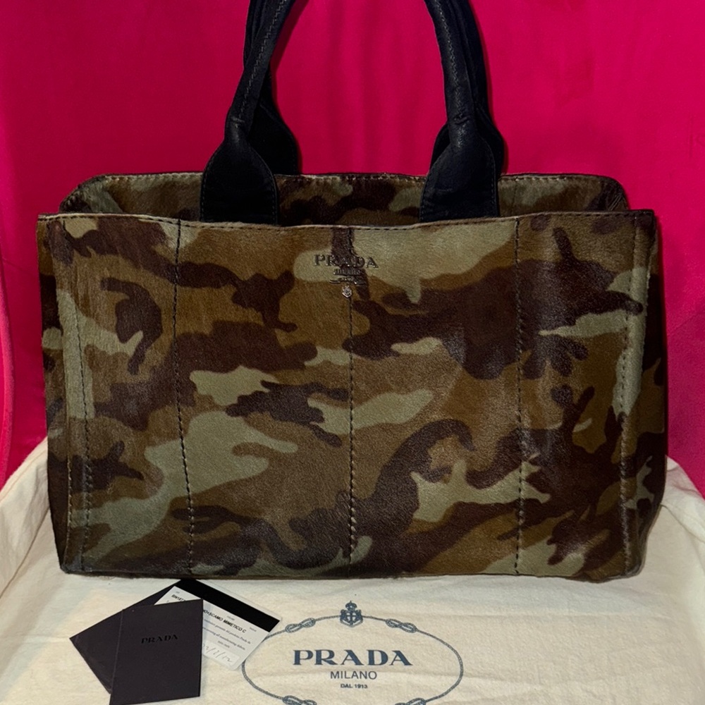 Prada pony hair Camouflage Tote Bag